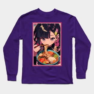 Cute Anime Girl |  Ramen Noodles | Hentaii Chibi Kawaii Design Long Sleeve T-Shirt